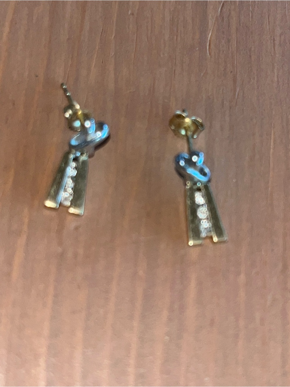 Elegant simple genuine diamond earrings set in 10k gold solid two tone gold EUC